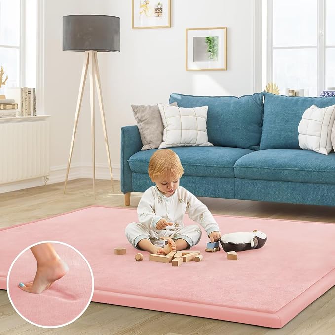 Baby Play Mat for Floor Nursery Rug Muscle Mat Area Rug Playroom Rug 39"x59" Playpen Mat Elastic Foam 1.3" Thick Crawling Mat for Babies,Toddlers, Infants, Kids,Light Pink