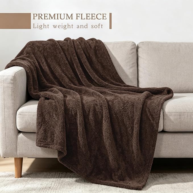 Exclusivo Mezcla Fleece Throw Blanket for Couch and Sofa, 50" x 60" | Super Soft and Cozy Fluffy Blanket for Women, Lightweight and Fuzzy Throw for Home Decor, All Season, Coffee