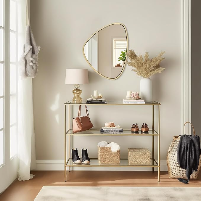 Asymmetrical Mirror, Irregular Wall Mirror, Wall Mirrors Decorative for Bedroom Living Room entryway Hall, Wall Mirror for mid Century Modern Decor 24" H x 19" W, Gold