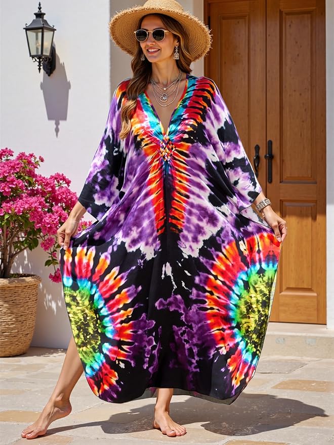 Mumu Dresses for Women Plus Size, Bohemian Kaftan Beach Cover Up Long Maxi Nightgown Soft Loungewear