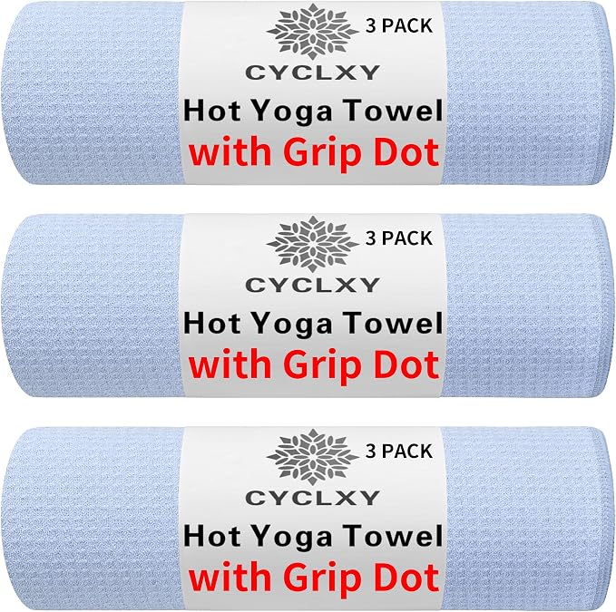 3 Pack Yoga Mat Towels with Grip Dot, Hot Yoga Towel Non Slip Yoga Mat Towel Non-Slip Sweat Absorbent Anti-Slip Yoga Towel for Bikram,Pilates