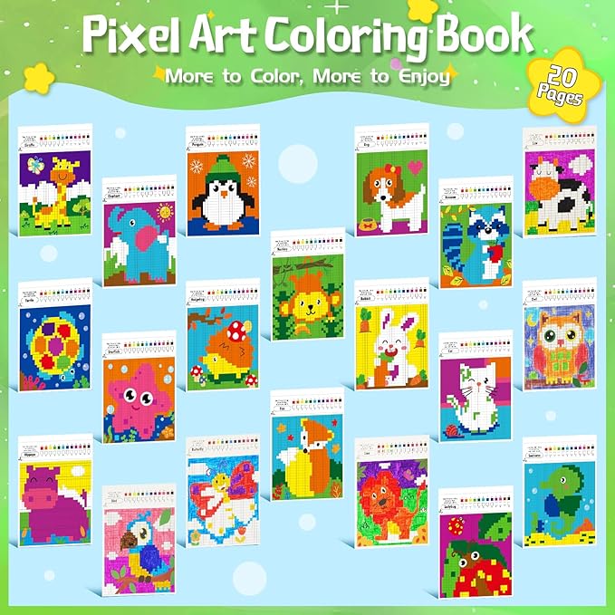 DoodleDoo Animals Mosaic Coloring Book for Kids 5-9,Paint by Number Drawing Kits Party Favors, DIY Arts and Crafts Classroom Activity Supplies, Birthday Gifts for Girls Boys Ages 5 6 7 8 9 10 11 12