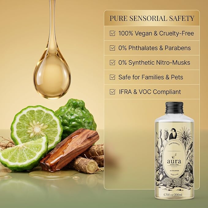 A U R A - Saint Tropez Fragrance Oil for Waterless Scent Diffuser - Inspired by Bul.geri Homme | (6.7 fl oz, 200 ml) Pure Essential Oil Blends for Aromatherapy Diffuser & Hotel Collection Oil Diffuser