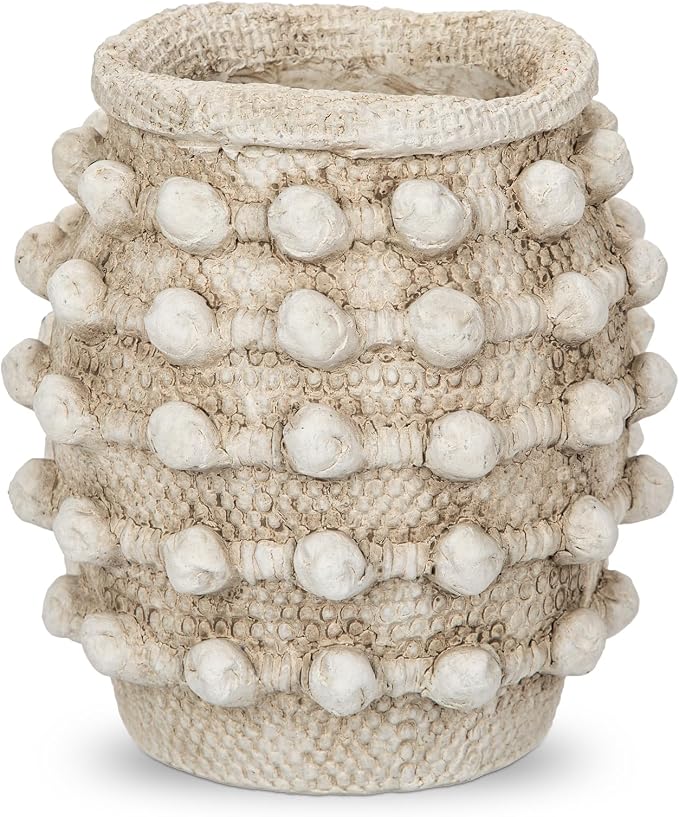 Rustic Farmhouse Vase, Boho Beige Vase for Pampas Grass Small Textured Knotted Vases for Flowers Decorative Cement Floral Vases for Home Decor, Living Room, Dining Table