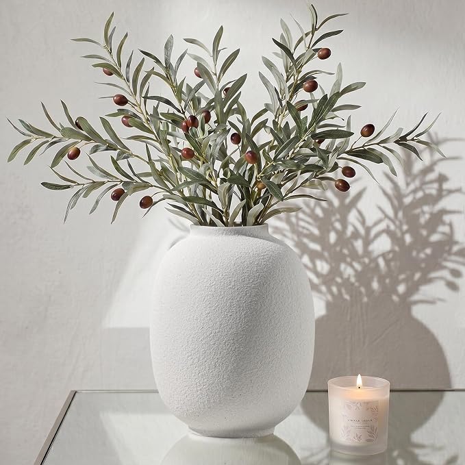 Large White Ceramic Vase, 9.9in Round Tall Flowers Vase for Centerpieces | Waterproof White Pottery Vase for Home Decor, Farmhouse Living Decor
