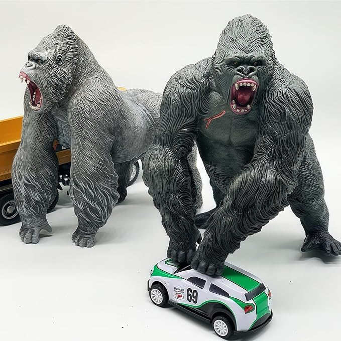 Gorilla Toys with Realistic Rock Action Figure Rampage Gorilla Fight Mode Gorilla Ape Solid Wild Animal Figurines for Role Playing Story Telling Toy and Birthday for Kids