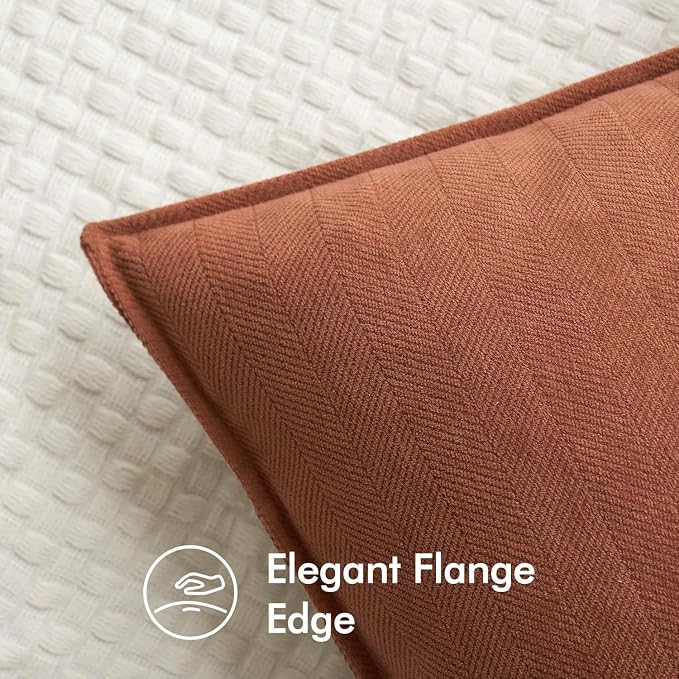 MIULEE Pack of 2 Fall Burnt Orange Lumbar Chenille Pillow Covers 12x20 | Soft Couch Throw Pillows,Farmhouse Cushion Covers with Elegant Design for Sofa,Bedroom,Living Room,Spring Home Decor