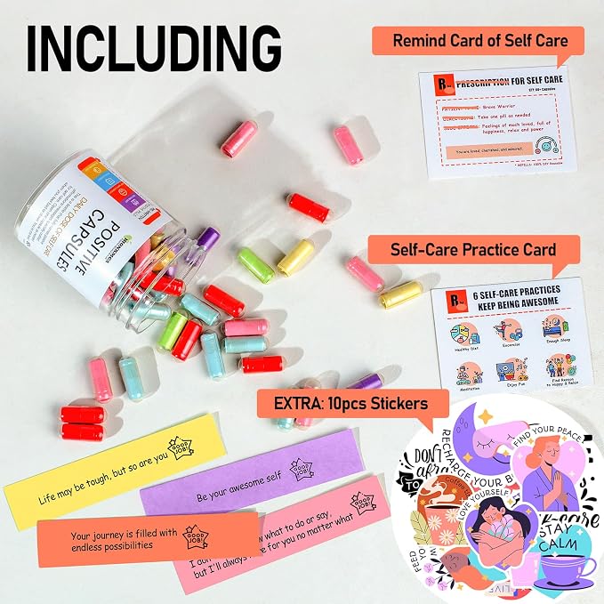 HIONXMGA Positive Messages in a Bottle (60+ Positive Affirmations), Self Care Gifts for Women Men, Daily Positivity Self Care Kit with Pre-Written Inspirational Messages for Relaxation Mindful Calm