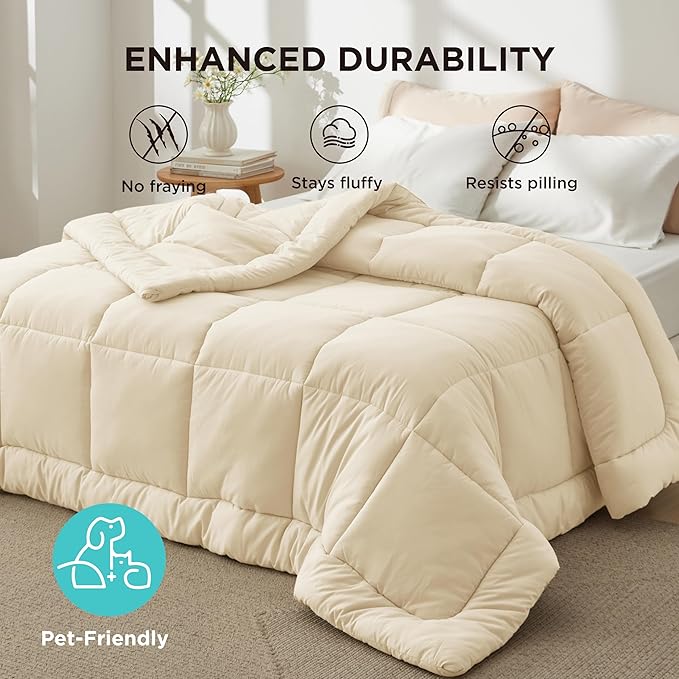 Bedsure Comforter Duvet Insert - Quilted Comforters Twin XL Size, All Season Duvet, Down Alternative Bedding Comforter with Tabs,Gifts for Women/Men,Cream,Twin XL 92 x 68 Inches