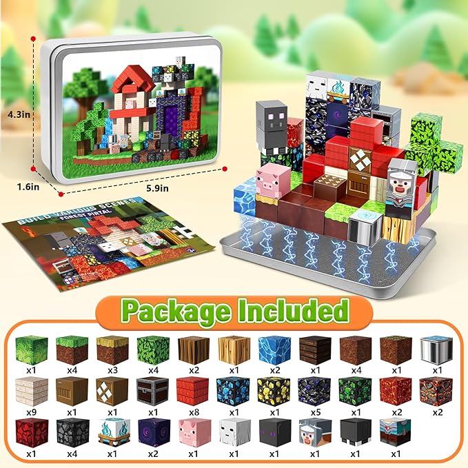 70PCS Magnetic Building Blocks Travel Toys for Kids Ages 4-8, Forest Portal Mini Magnetic Blocks with Iron Case, Portable Magnet Cubes STEM Learning Set for Toddler Boys Girls Ages 3+