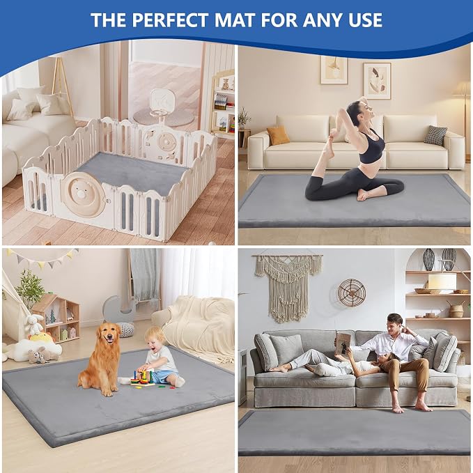 Baby Play Mat for Floor,1.3" Thick Memory foam Tummy Time Mat for Toddlers,Infants,kids,Water-Repellent Soft Nursery Rug,Extra Large Non Slip for Crawling&Yoga,Tatami Style for Living Room(Dark Grey)