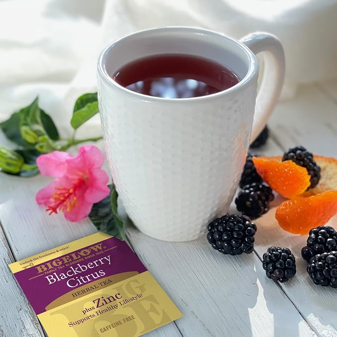 Bigelow Tea Blackberry Citrus Plus Zinc Herbal Tea, Caffeine Free Tea with Blackberry, 18 Count Box (Pack of 6), 108 Total Tea Bags