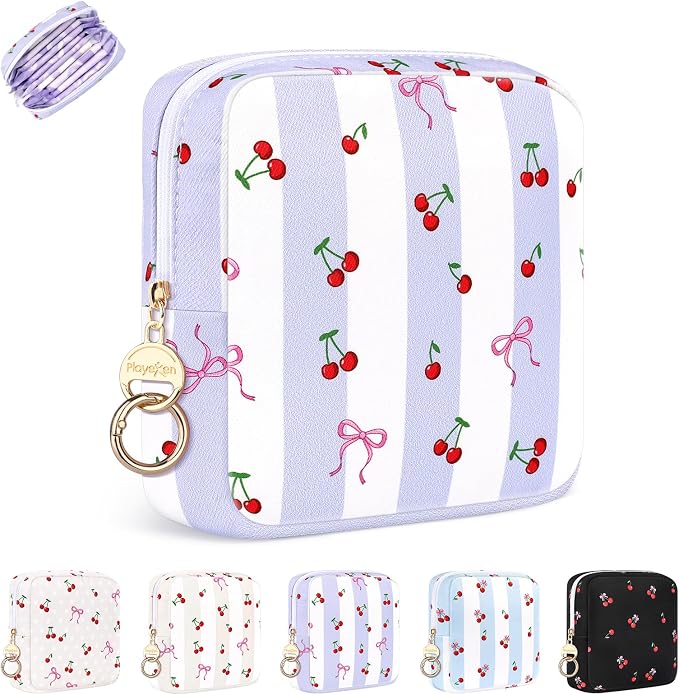 Period Bag for Teen Girls, Canvas Sanitary Napkin Storage Bag with Zipper, Portable Menstrual Pad Bag Tampon Holder for Purse