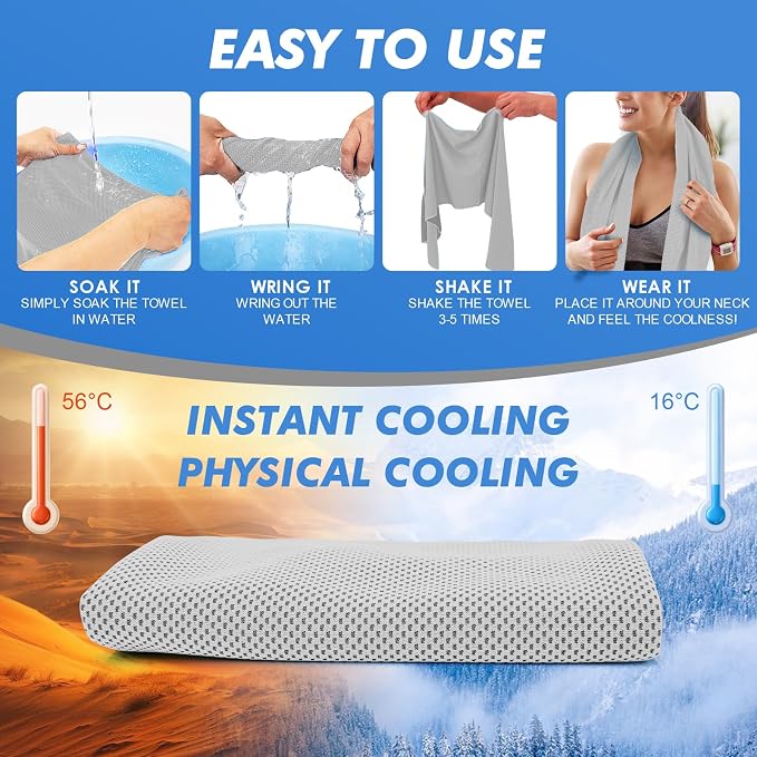 CSITE 6 Pack Cooling Towels (47"x12") for Neck and Face, Ice Towel for Hot Weather, Soft Breathable Chilly Gym Towels, Microfiber Towel for Work Out, Yoga, Running, Camping & More Activities