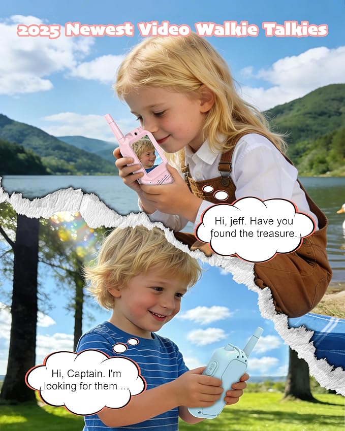 Video Walkie Talkies for Kids 2 Pack with Voice Changer, Rechargeable Two Way Radios, Fun Toys for Indoor Play, Camping, Hiking, Travel, Gift for Boys and Girls Ages 3-12