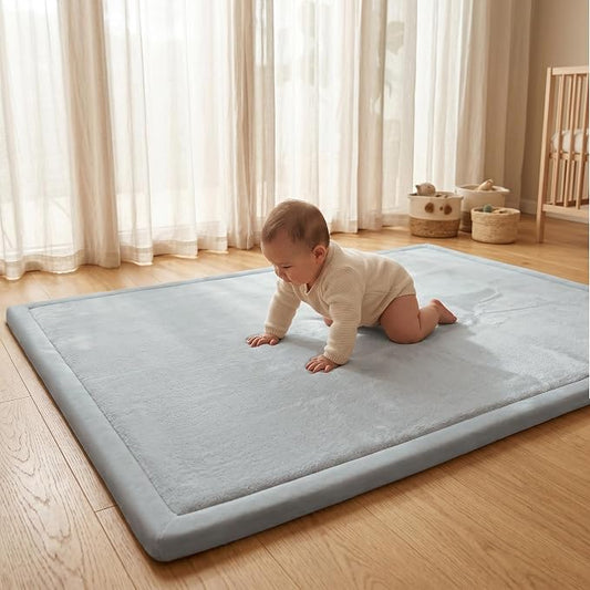 ACOMOPACK Baby Play Mat for Floor 1.3" Thick Memory Foam Play Mat 39"×59" Tummy Time Crawling with Non-Slip Bottom for Living Room,Nursery,Soft Velvet Playpen Mats for Kids,Infants（Light Grey）