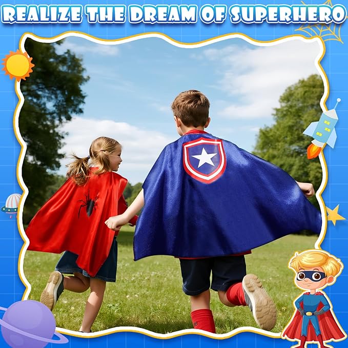 InPoTo Superhero Capes for Kids,Hero Capes and Masks Fit for 4-12years old boy and girls Dress up and Holiday Costumes.