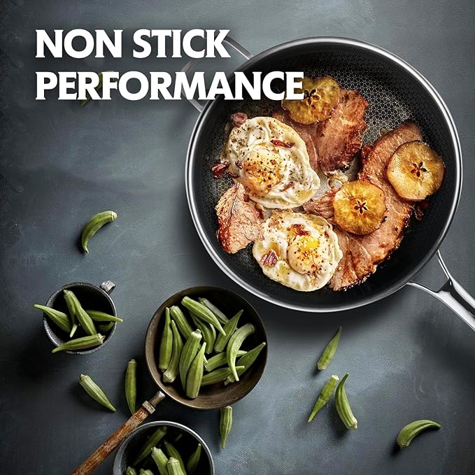 DOTCLAD 13 Inch Hybrid Stainless Steel Wok with Lid and Steamer Basket, Non Stick Stir Fry Pan, PFOA-Free, Works on Induction, Dishwasher & Oven Safe