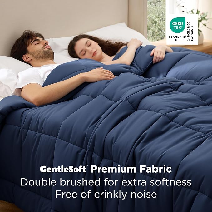 Bedsure Comforter Duvet Insert - Quilted Comforters Oversize Queen, All Season Duvet, GentleSoft Down Alternative Bedding, with 8 Tabs, Gifts for Women/Men, Navy Blue, Oversize Queen 98 x 98 Inches