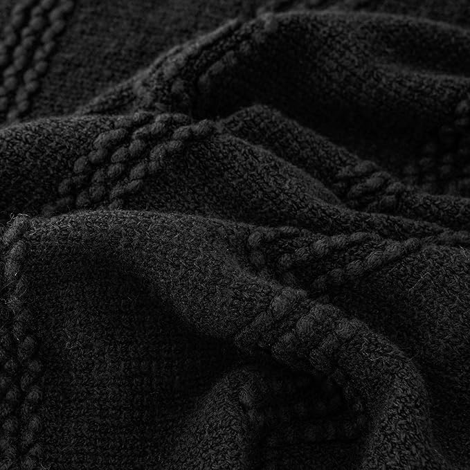 BATTILO HOME Black Throw Blanket for Couch, 50"x60" | Bed Throws for Home Decor, Decorative Black Knit Throw for Sofa Living Room