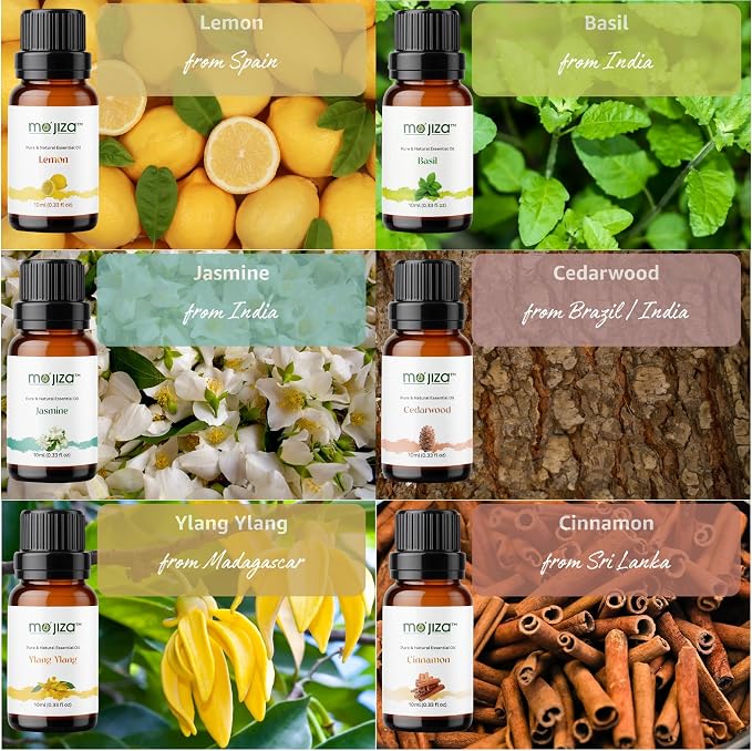 MO'JIZA Pure Aromatherapy Essential Oils Gift Set, 20 Oils-Sandalwood, Rose, Bergamot, Patchouli, Grapefruit, Clary Sage, Jasmine, Lavender, and More, 10ml Each. Certified Kosher, Vegan & Cruelty Free