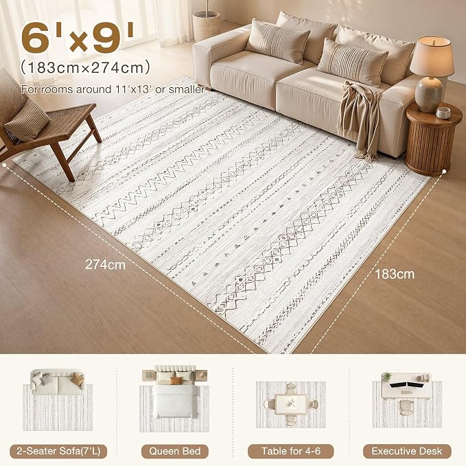 cotiled 6x9 Area Rugs Living Room Rug: Washable Boho Rugs with Non Slip Backing Large Soft Indoor Stain Resistant Carpet for Bedroom Farmhouse Dining Room Lightweight Home Decor Brown