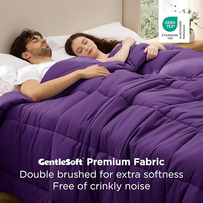 Bedsure Comforter Duvet Insert - Quilted Comforters Oversized King, All Season Duvet, GentleSoft Down Alternative Bedding Blanket, with 8 Tabs, Gifts for Women/Men, Purple, Oversized King 116x98 Inch