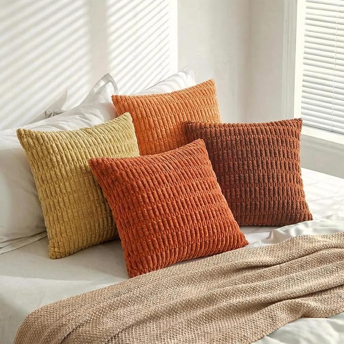 Fancy Homi 4 Packs Decorative Throw Pillow Covers for Living Room Couch Bed, Modern Farmhouse Boho Home Décor Accent Cushion Case, 12" x 12", Burnt Orange Series