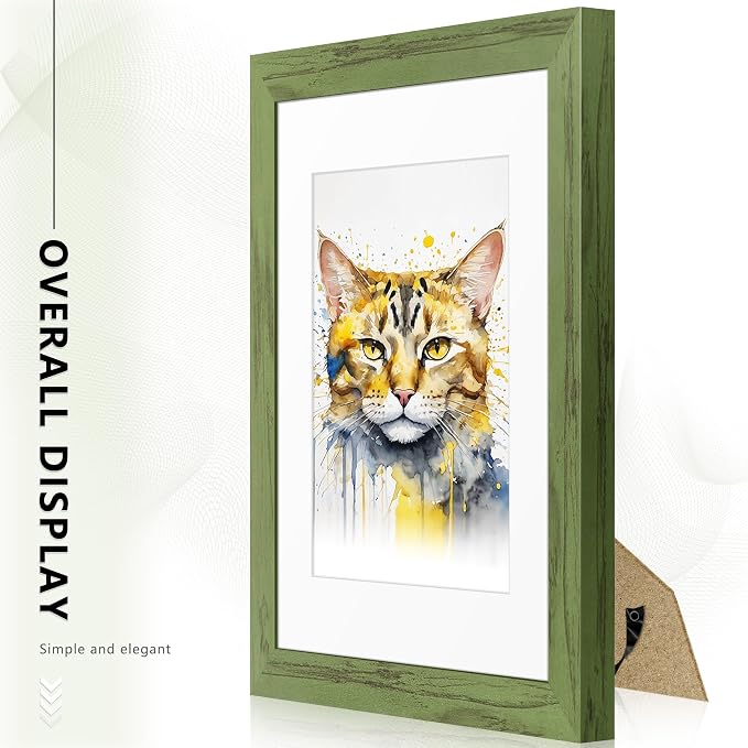 Picrit 8x10 Picture Frame Set of 12, Display 5x7 with Mat or 8x10 without Mat, Photo Frames for Wall Mounting or Table Top Display, Green Wood Grain