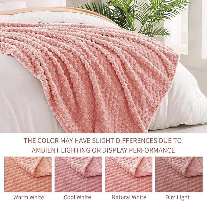 Exclusivo Mezcla Large 3D Fleece Throw Blanket for Couch, Dusty Pink | Extra Soft Fuzzy Plush Lightweight Throws, Cozy Fluffy Decorative Blankets for All Seasons, 50x70 Inches