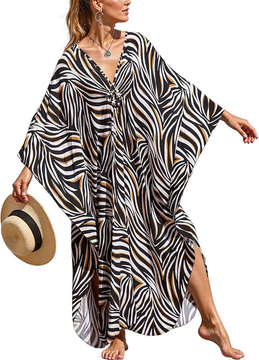 Mumu Dresses for Women Plus Size, Bohemian Kaftan Beach Cover Up Long Maxi Nightgown Soft Loungewear