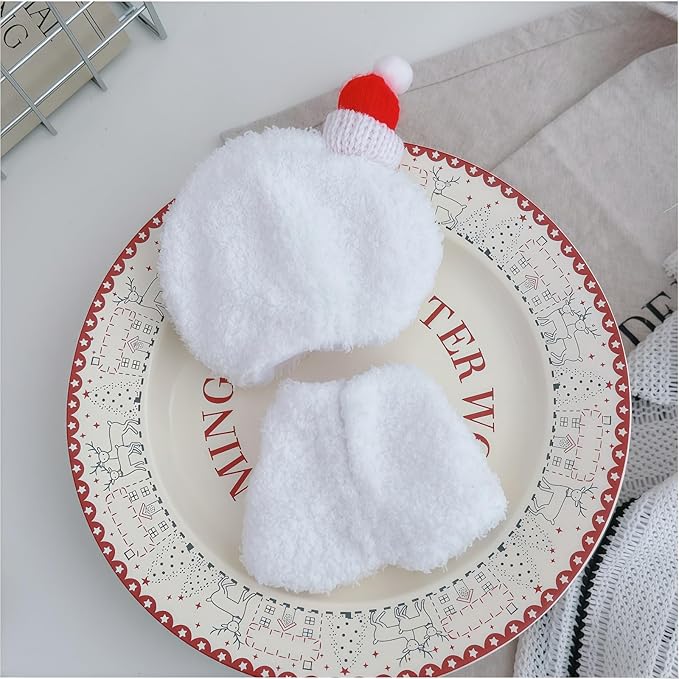 Christmas Hat Clothes for Dolls Accessories, Stylish Kawaii Festive Christmas Snowman Outfit Set 2 Pieces Suitable for 15cm 17cm Doll , Xmas Doll Clothing Set Replacement White