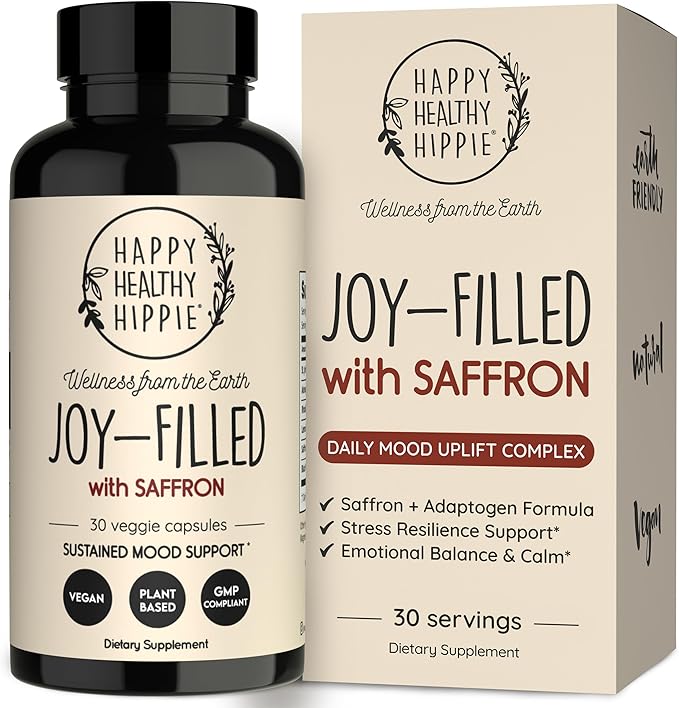 Joy-Filled with Saffron Mood Support Supplement — Daily Mood Support with 30mg Extract + Ashwagandha, Rhodiola, St. John's Wort, Lemon Balm | Saffron Supplements for Emotional Support, Vegan, 30 Ct
