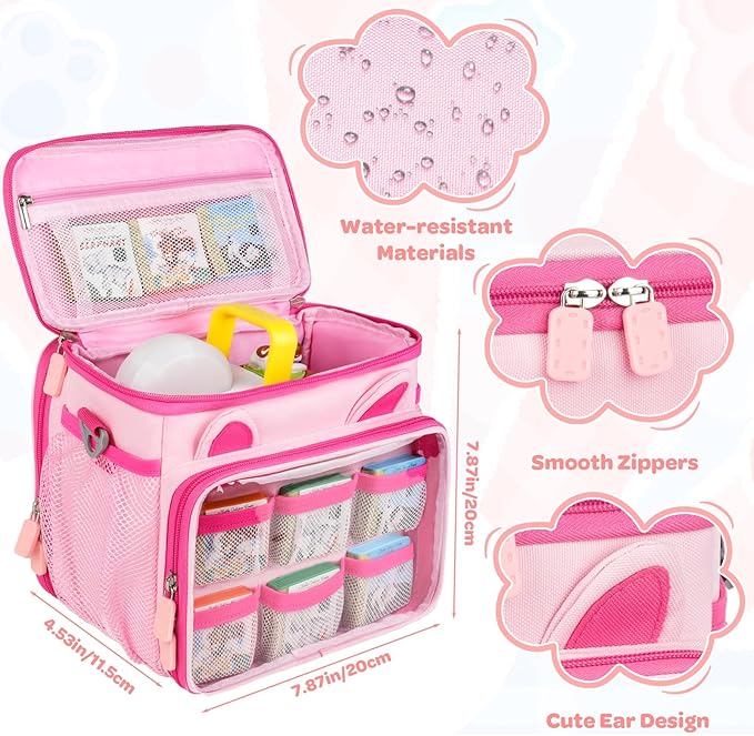 Carrying Case Compatible with Toniebox Starter Set Bundle, Cute Storage Travel Bag Compatible with Little Tikes Story Dream Machine Books Starter Set, Green & Pink(Bag Only)