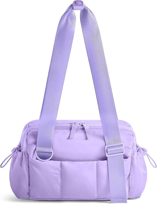 Uselike Small Gym Bag for Women, 7L Mini Duffle Bag for Travel, Lightweight Quilted Puffer Bag for Daily, Cute Shoulder Bag for Dance with Wet Pocket (Lavender Purple)