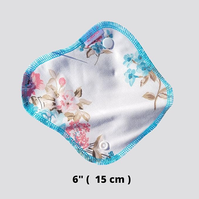 Lilind® 7 Pack Thong Pantyliners on Blue Flowers, Reusable Organic Cloth, Washable Menstrual Pads, Zero Waste 100% Cotton