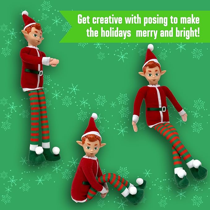 The Original Elf 12" Plush Christmas Elf Doll – Poseable Shelf Sitter with Dangling Legs – Perfect for Christmas Decorations, Toy Elf for Kids, Mini Elf Christmas Elves, and Elf Tree Topper