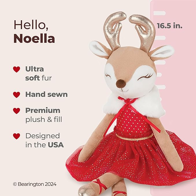 Bearington Collection Ballerina Stuffed Animal - Ballet Doll - Dance Recital Gifts for Girls - Reindeer Noella - 16.5"