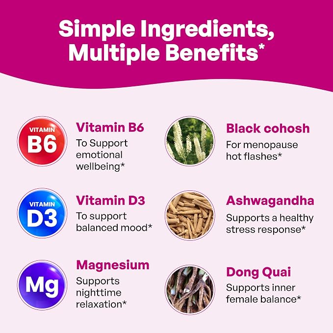 Complete Menopause Support Supplement For Women | With Ashwagandha, Black Cohosh, Dong Quai & Muira Puama | Helps Easing Hot Flashes, Night Sweats, Mood Swings, Hormone Balance & Harmony | 60 Capsules