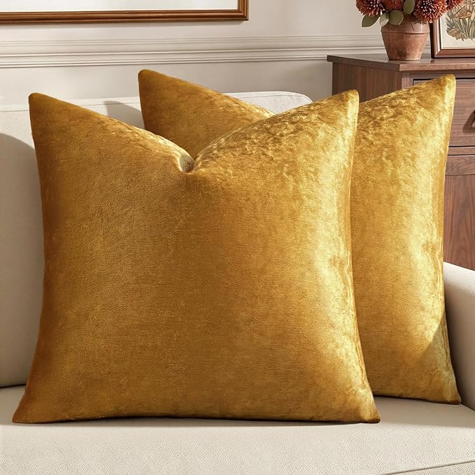 MIULEE Velvet Throw Pillow Covers 22x22 Inch Pack of 2 Dark Gold | Soft Solid Decorative Pillow Covers, Modern Luxury Home Decor, for Couch Chair Sofa Bedroom Livingroom