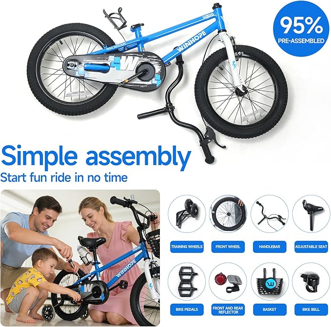 WinHope Kids Bike, 12-18 Inch Toddler Bicycle with Removable Training Wheels and Dual Brakes, Children Bike for Beginner with Adjustable Seat and Headlebar for 2-9 Years Boys Girls, Multiple Colors