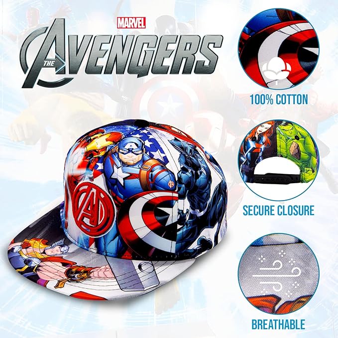 Marvel Legends Captain America, Ironman, Avengers, Hulk Baseball Cap for Boys – Avengers Hat Youth Ages 5-14