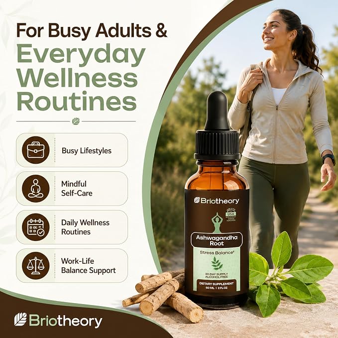 Liquid Ashwagandha Drops | Ashwagandha Tincture Herbal Supplement for Stress Relief, Sleep Support & Energy | Alcohol-Free, Vegan, Non-GMO – 60ml (30 Days Supply)