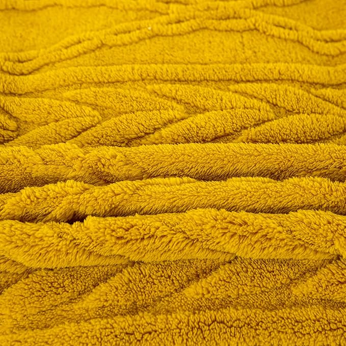 YUSOKI Sherpa Fleece Twin XL Size Blanket, Mustard Yellow, 65"x90" | 3D Stylish Design,320GSM, Non-Shedding, Lightweight for All Season Use, stays fluffy after repeated washes, Perfect Gifts