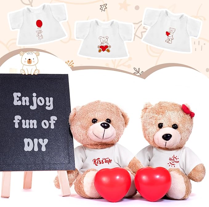 6 Pcs 8-12 Inch Stffed Bear Tshirt and Hoodie Blank Plush Animal Doll Clothes Tshirt for Sulimate DIY Stuffed Doll Outfit