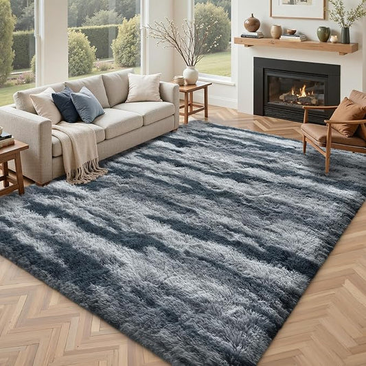 5x8 Ft Large Shag Plush Rugs for Living Room, Ultra Soft Fluffy Furry Area Rugs Non-Slip Carpet for Bedroom, Nursery, Kids Room,Dorm, Aesthetic Home Decor (Blue)