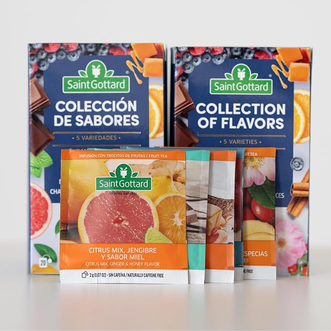 [Collection of Flavors] Saint Gottard Herbal Tea – Caffeine-Free Herbal Infusion, Natural Ingredients, Hot or Iced Tea, Organic Premium Flavor Blend, Aromatic & Smooth Taste, 40 tea bags