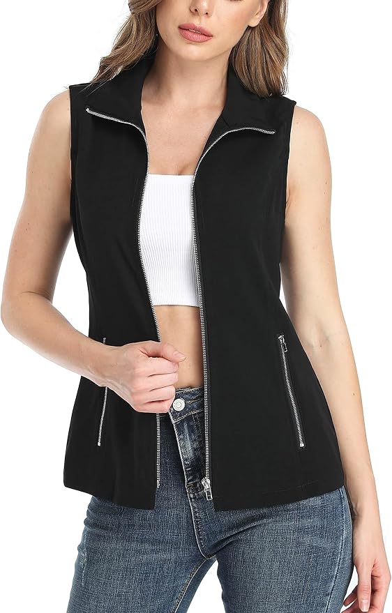 MISS MOLY Women's Lightweight Vest Casual Zip Up Utility Vest Hiking Golf Sleeveless Jackets with Pockets