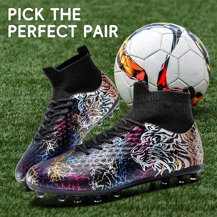 Soccer Cleats Boys Youth Training Football Cleats Athletic Outdoor Girls Soccer Shoes High-top Kids Football Shoes for Little/Big Kid