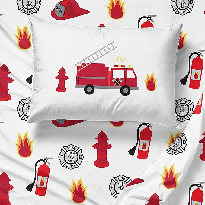 Jay Franco Trend Collector Go Fire Truck Go 4 Piece Toddler Bed Set - Includes Comforter & Sheet Set - Super Soft Fade Resistant Microfiber Bedding